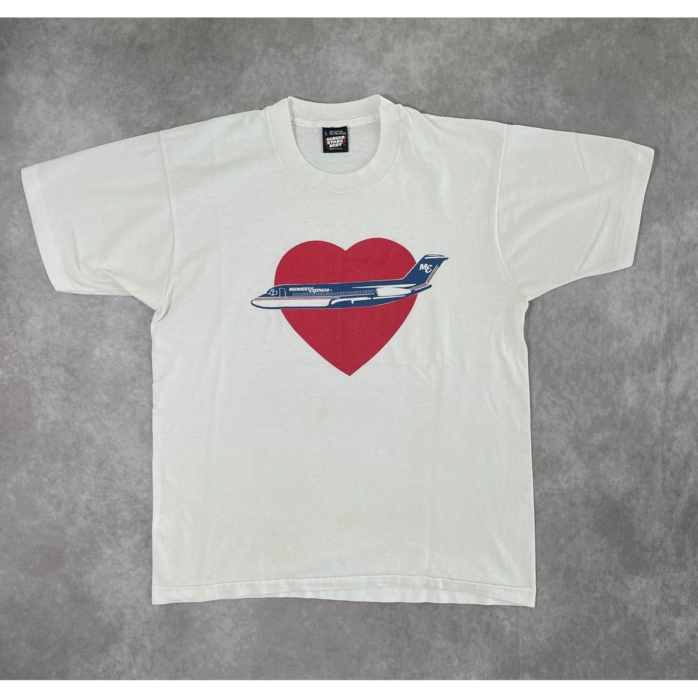 VTG 80s Midwest Express Shirt Adult Large White Airlines Planes Single Stitch